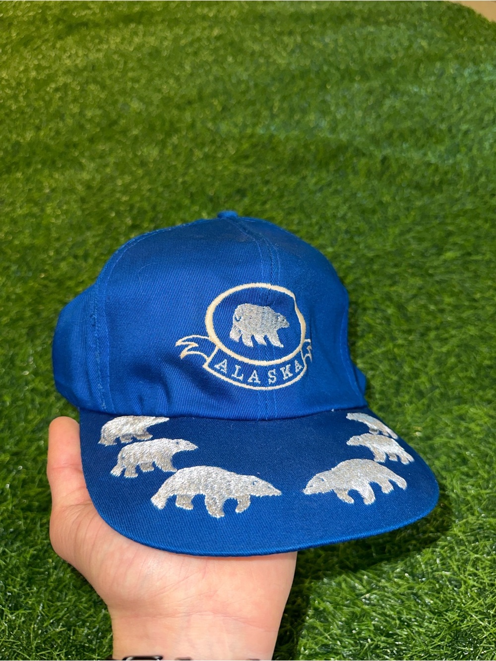 Vintage Blue Alaska Bear Embroidered Snapback Hat adjustable